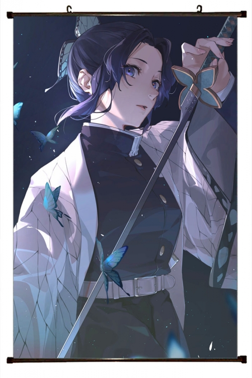 Demon Slayer Kimets Anime black Plastic rod Cloth painting Wall Scroll 60X90CM  G4-413