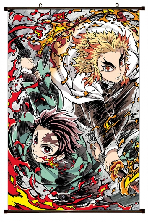 Demon Slayer Kimets Anime black Plastic rod Cloth painting Wall Scroll 60X90CM  G4-417 