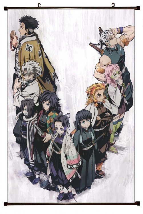 Demon Slayer Kimets Anime black Plastic rod Cloth painting Wall Scroll 60X90CM  G4-411
