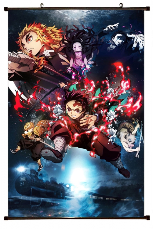 Demon Slayer Kimets Anime black Plastic rod Cloth painting Wall Scroll 60X90CM G4-416 