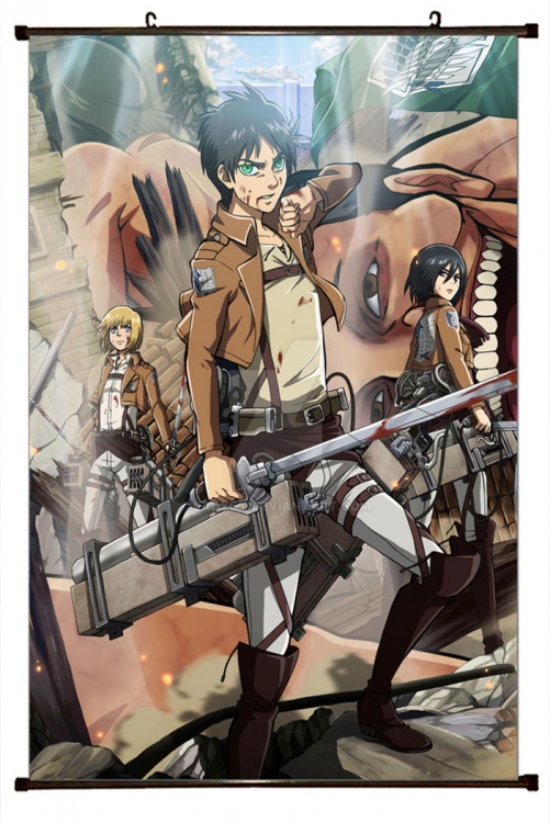 Shingeki no Kyojin Anime black Plastic rod Cloth painting Wall Scroll 60X90CM  J12-272
