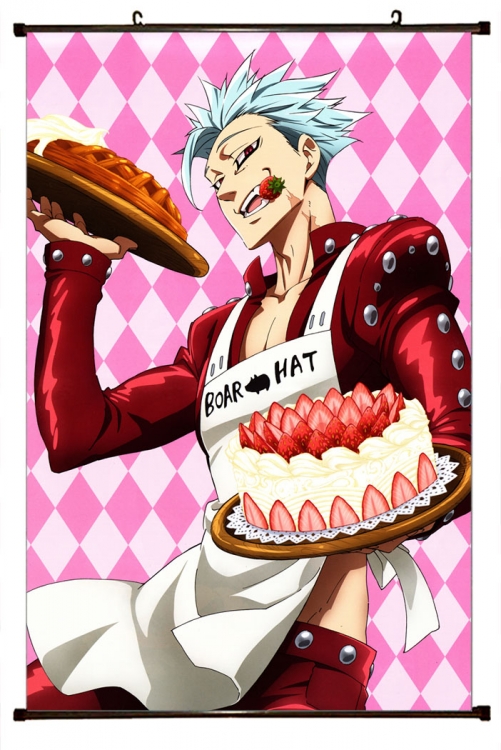 The Seven Deadly Sins Anime black Plastic rod Cloth painting Wall Scroll 60X90CM N1-80