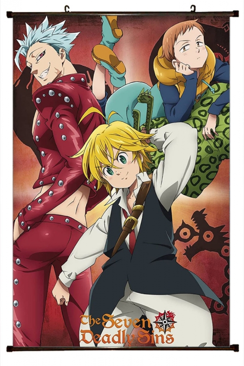 The Seven Deadly Sins Anime black Plastic rod Cloth painting Wall Scroll 60X90CM N1-1