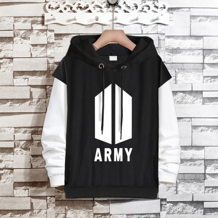 BTS  Movie star fake two-piece thick hooded sweater from S to 3XL
