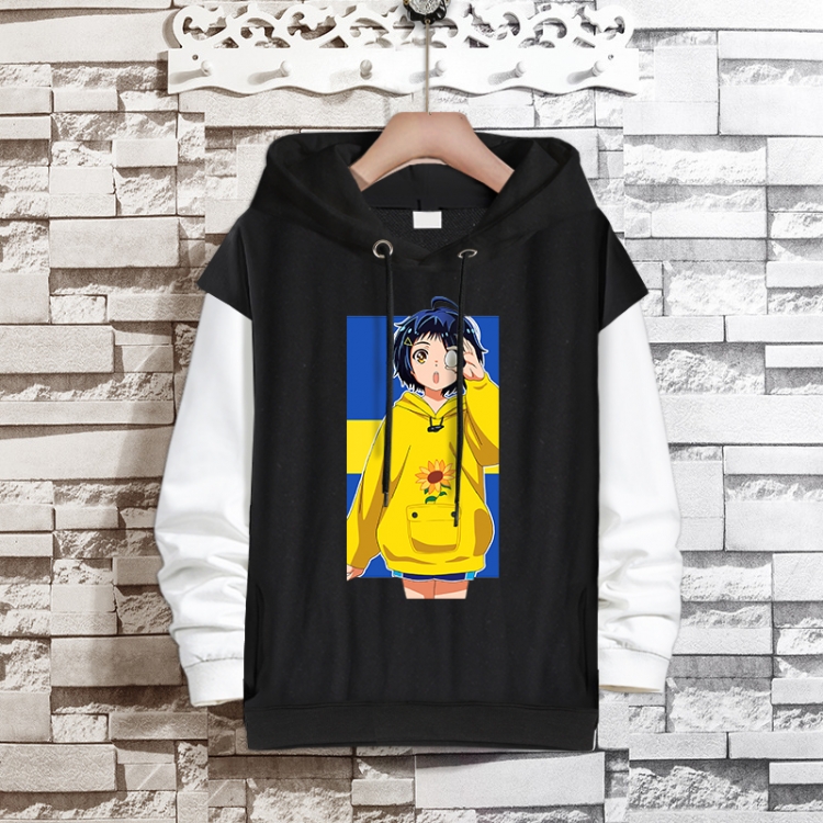 WONDER EGG PRIORITY   Anime fake two-piece thick hooded sweater from S to 3XL