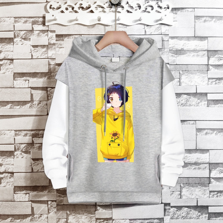 WONDER EGG PRIORITY   Anime fake two-piece thick hooded sweater from S to 3XL