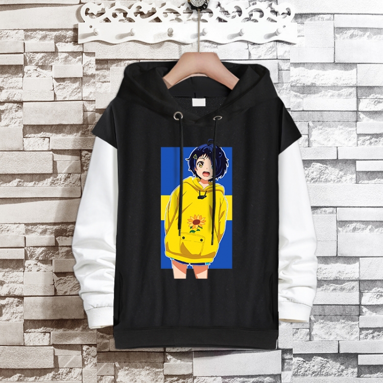 WONDER EGG PRIORITY   Anime fake two-piece thick hooded sweater from S to 3XL