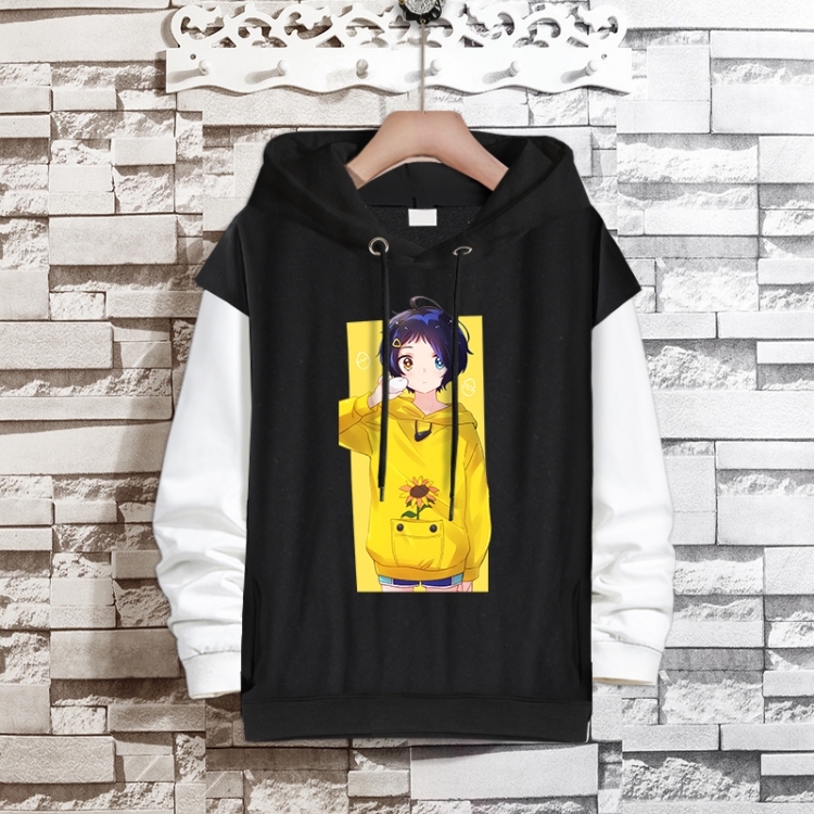 WONDER EGG PRIORITY   Anime fake two-piece thick hooded sweater from S to 3XL
