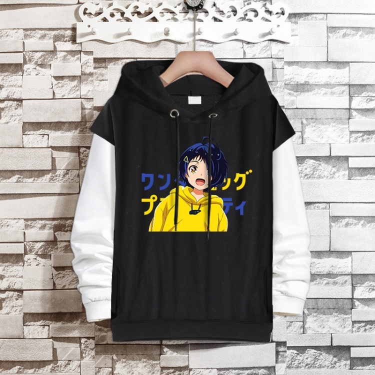 WONDER EGG PRIORITY   Anime fake two-piece thick hooded sweater from S to 3XL