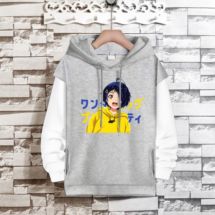 WONDER EGG PRIORITY   Anime fake two-piece thick hooded sweater from S to 3XL