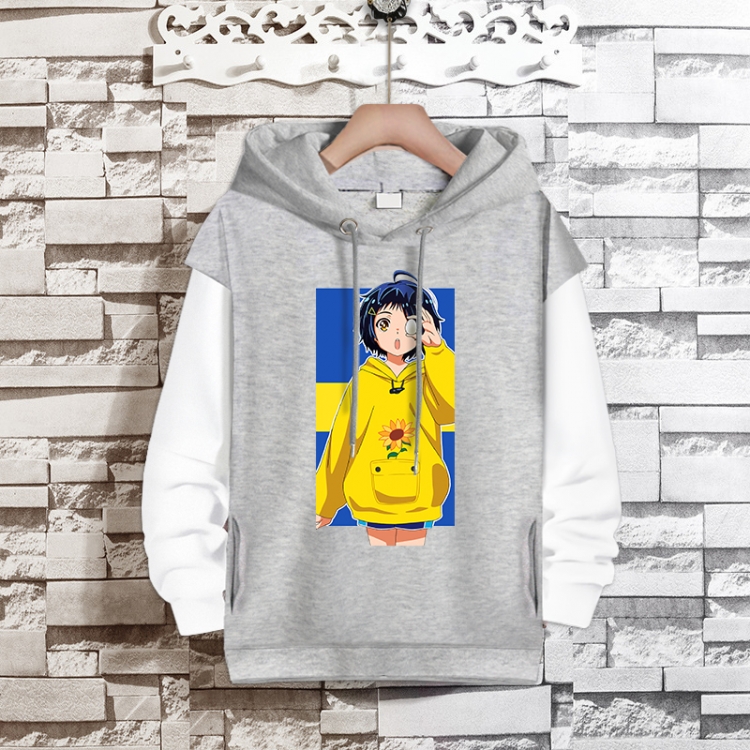 WONDER EGG PRIORITY   Anime fake two-piece thick hooded sweater from S to 3XL
