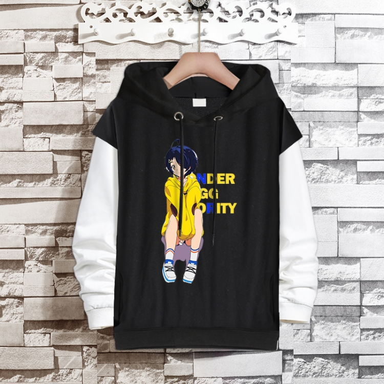 WONDER EGG PRIORITY   Anime fake two-piece thick hooded sweater from S to 3XL