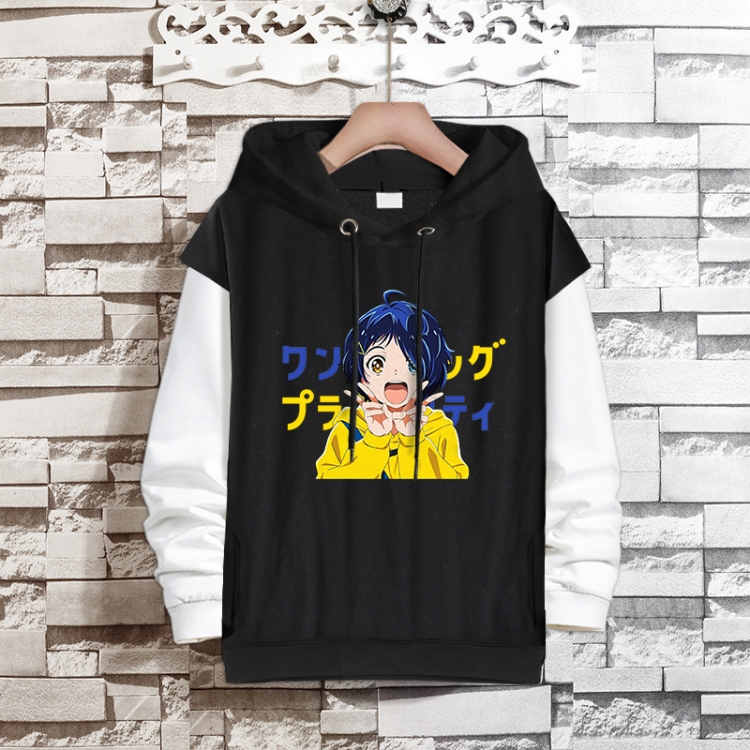 WONDER EGG PRIORITY   Anime fake two-piece thick hooded sweater from S to 3XL
