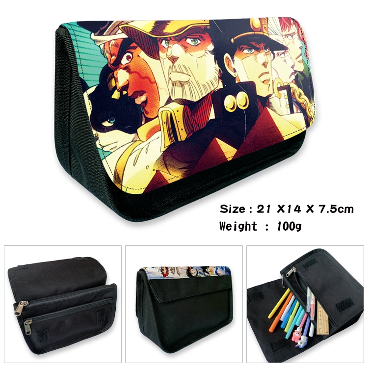 JoJos Bizarre Adventure Velcro canvas zipper pencil case Pencil Bag 21×14×7.5cm
