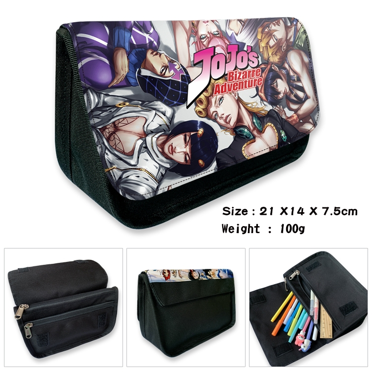 JoJos Bizarre Adventure Velcro canvas zipper pencil case Pencil Bag 21×14×7.5cm