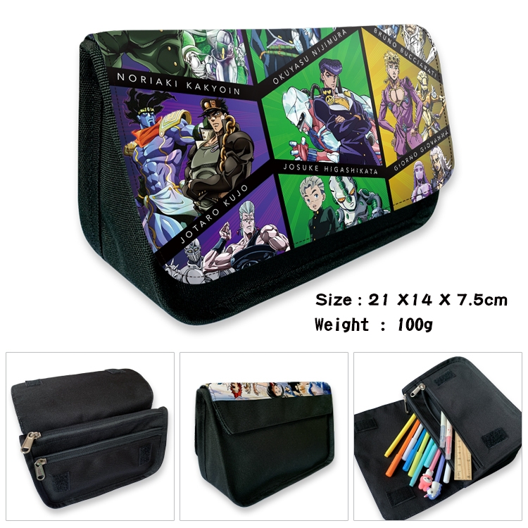 JoJos Bizarre Adventure Velcro canvas zipper pencil case Pencil Bag 21×14×7.5cm