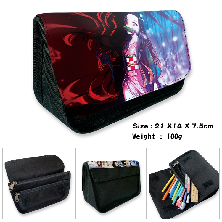 Demon Slayer Kimets Velcro canvas zipper pencil case Pencil Bag 21×14×7.5cm