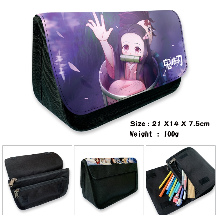 Demon Slayer Kimets Velcro canvas zipper pencil case Pencil Bag 21×14×7.5cm
