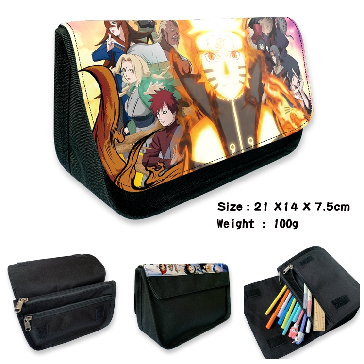 Naruto Velcro canvas zipper pencil case Pencil Bag 21×14×7.5cm