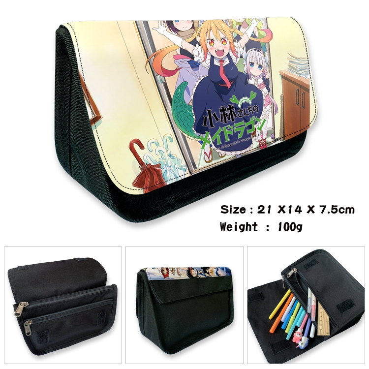 Miss Kobayashis Dragon Maid Velcro canvas zipper pencil case Pencil Bag 21×14×7.5cm