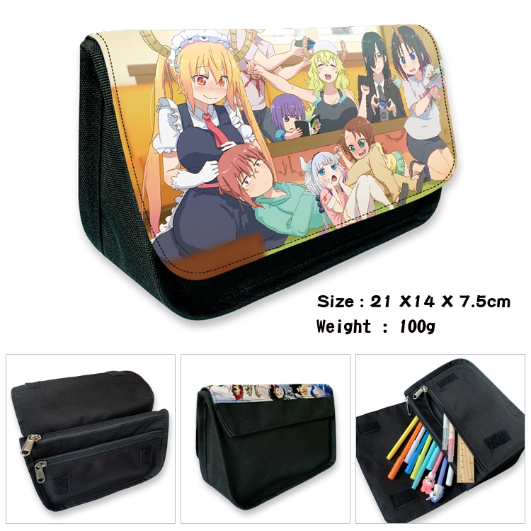 Miss Kobayashis Dragon Maid Velcro canvas zipper pencil case Pencil Bag 21×14×7.5cm