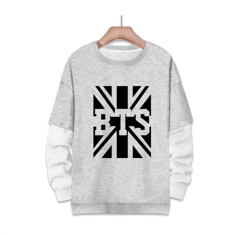  BTS fake two-piece thick round neck sweater from S to 3XL