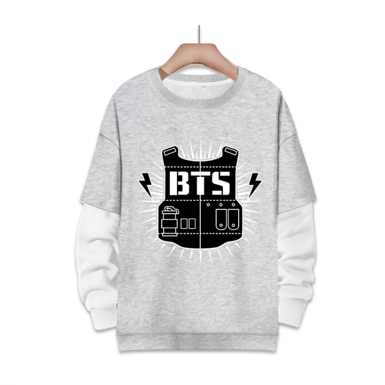  BTS fake two-piece thick round neck sweater from S to 3XL
