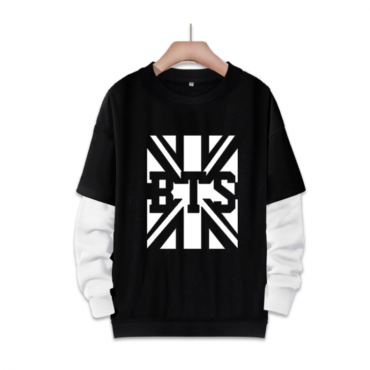  BTS fake two-piece thick round neck sweater from S to 3XL