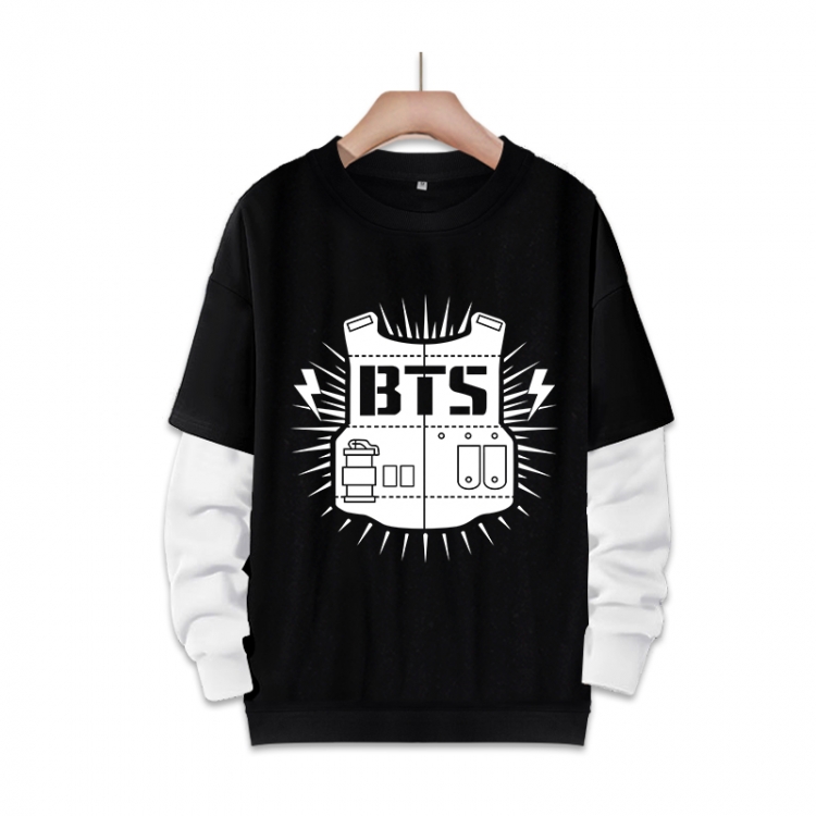  BTS fake two-piece thick round neck sweater from S to 3XL