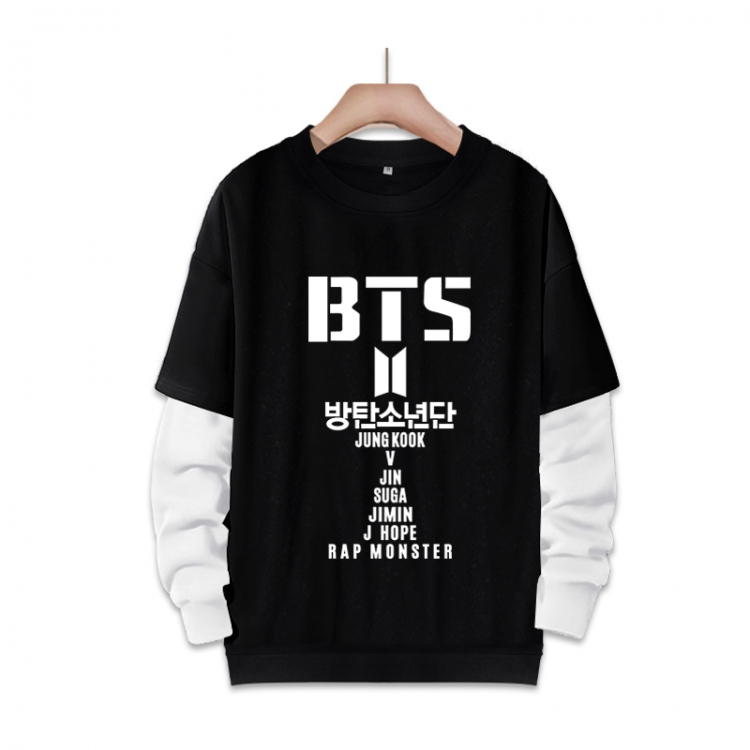  BTS fake two-piece thick round neck sweater from S to 3XL