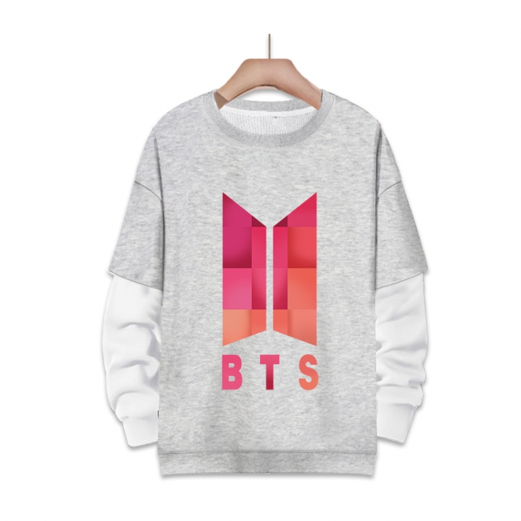  BTS fake two-piece thick round neck sweater from S to 3XL