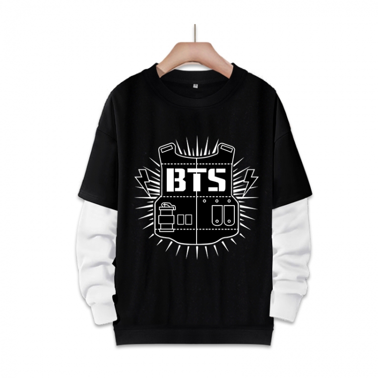  BTS fake two-piece thick round neck sweater from S to 3XL