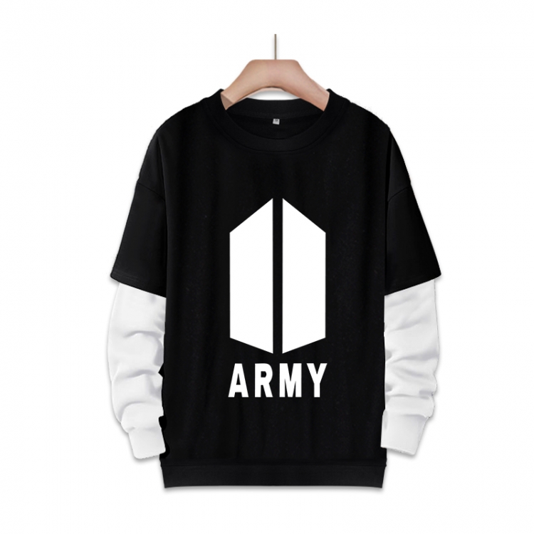  BTS fake two-piece thick round neck sweater from S to 3XL