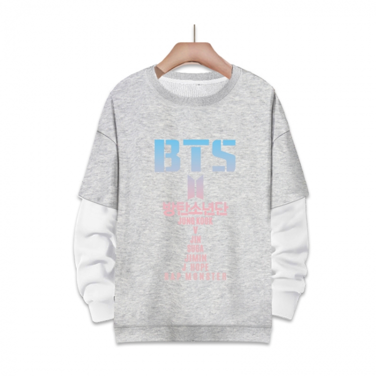  BTS fake two-piece thick round neck sweater from S to 3XL