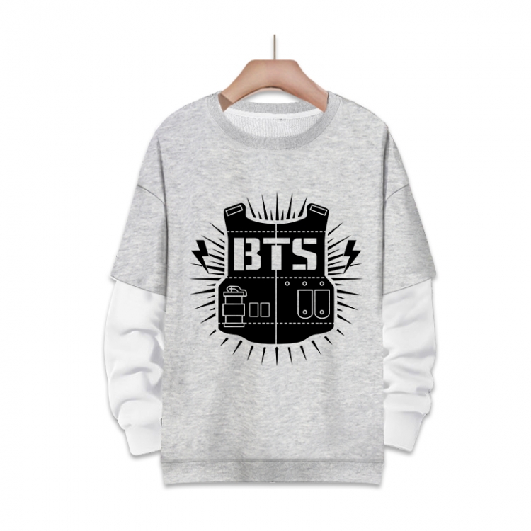  BTS fake two-piece thick round neck sweater from S to 3XL
