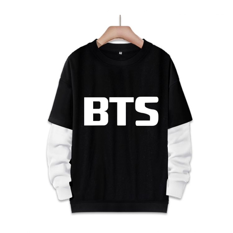  BTS fake two-piece thick round neck sweater from S to 3XL