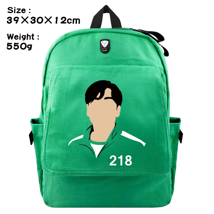 Squid game Canvas Flip Backpack Student Schoolbag Headphone Hole 39X30X12CM 