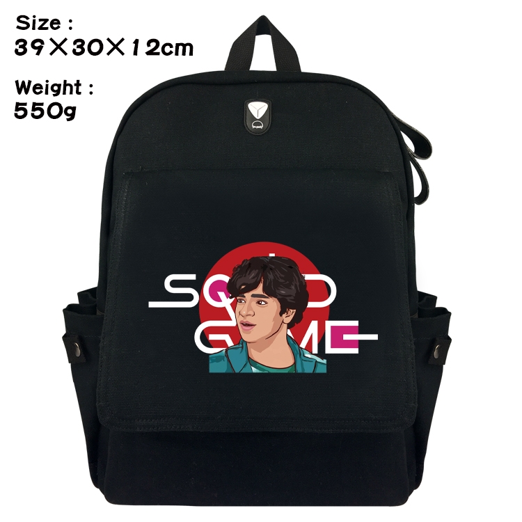 Squid game Canvas Flip Backpack Student Schoolbag Headphone Hole 39X30X12CM 