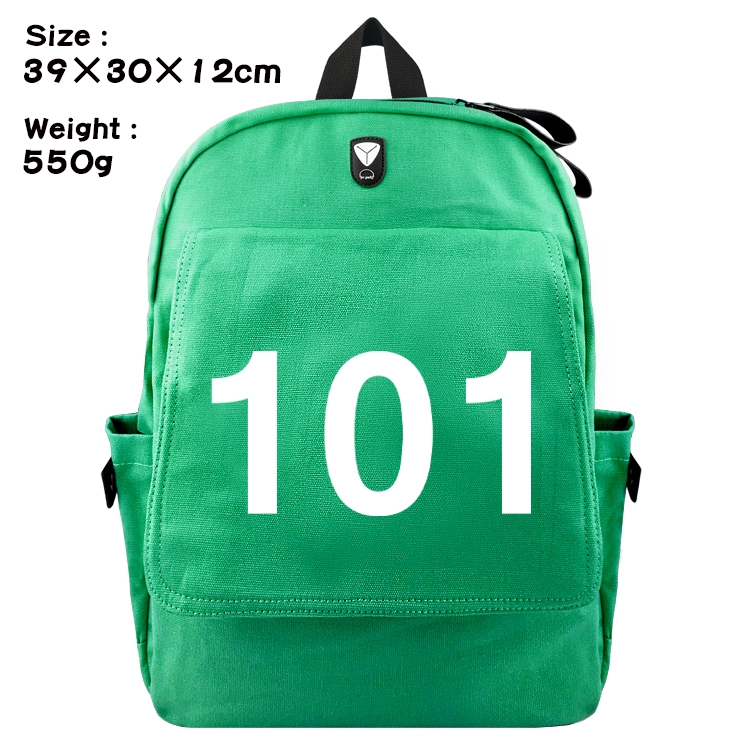 Squid game Canvas Flip Backpack Student Schoolbag Headphone Hole 39X30X12CM 