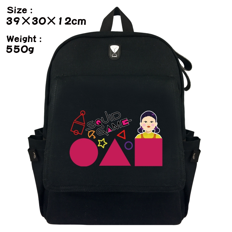 Squid game Canvas Flip Backpack Student Schoolbag Headphone Hole 39X30X12CM 