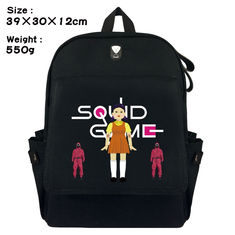 Squid game Canvas Flip Backpack Student Schoolbag Headphone Hole 39X30X12CM 