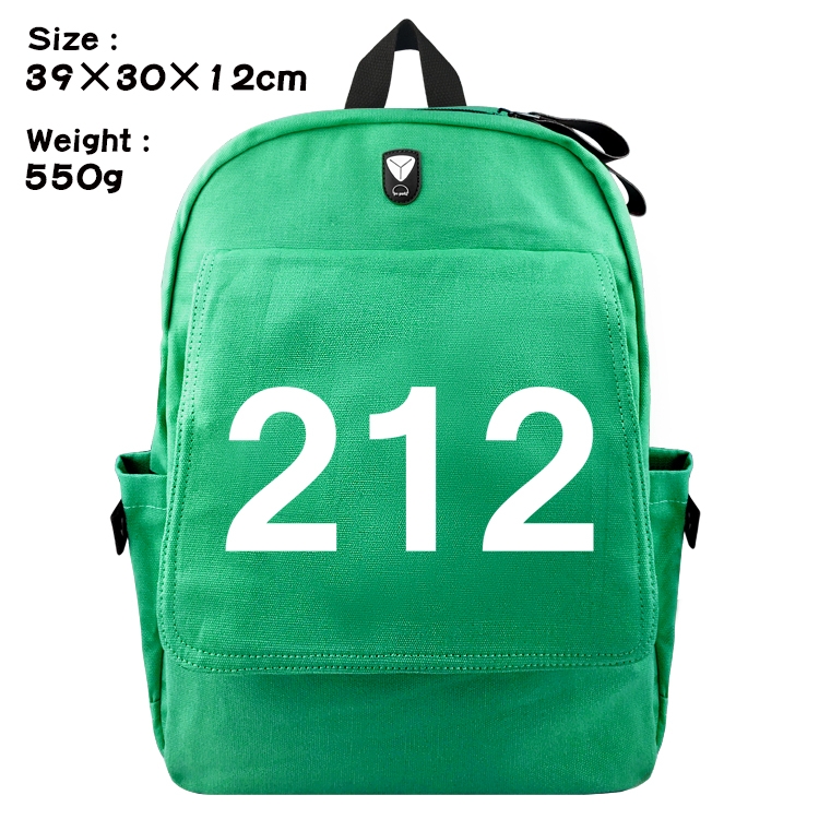 Squid game Canvas Flip Backpack Student Schoolbag Headphone Hole 39X30X12CM 