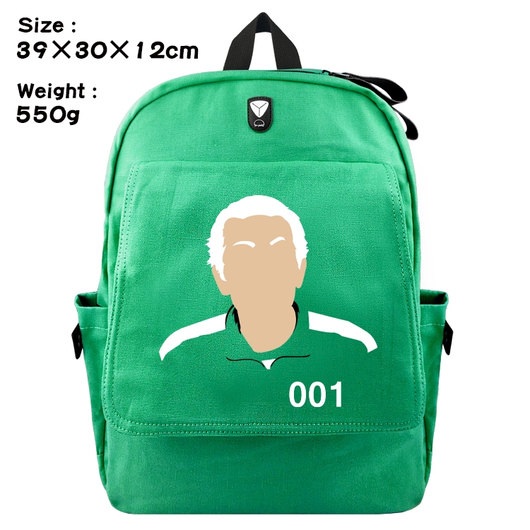 Squid game Canvas Flip Backpack Student Schoolbag Headphone Hole 39X30X12CM 