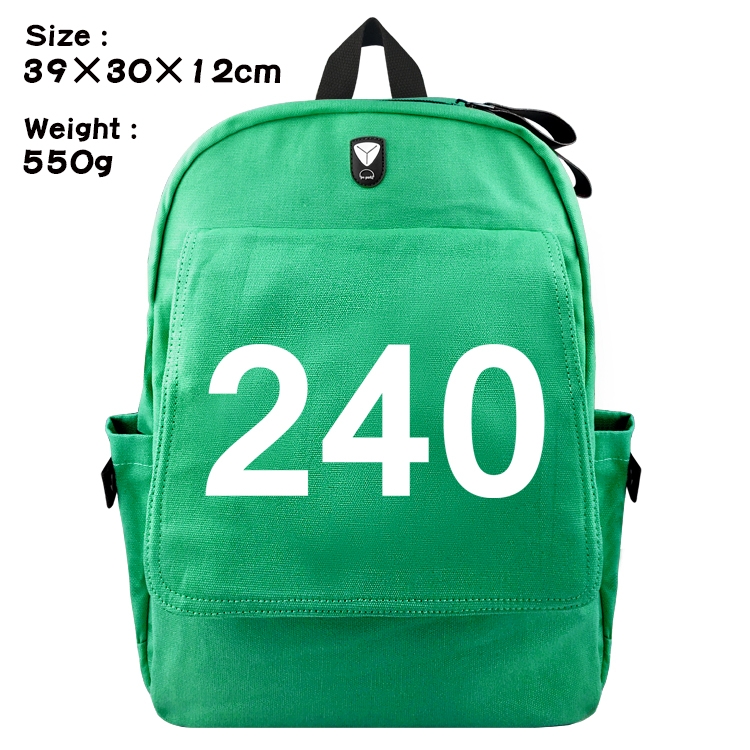 Squid game Canvas Flip Backpack Student Schoolbag Headphone Hole 39X30X12CM 