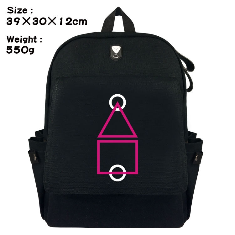 Squid game Canvas Flip Backpack Student Schoolbag Headphone Hole 39X30X12CM 