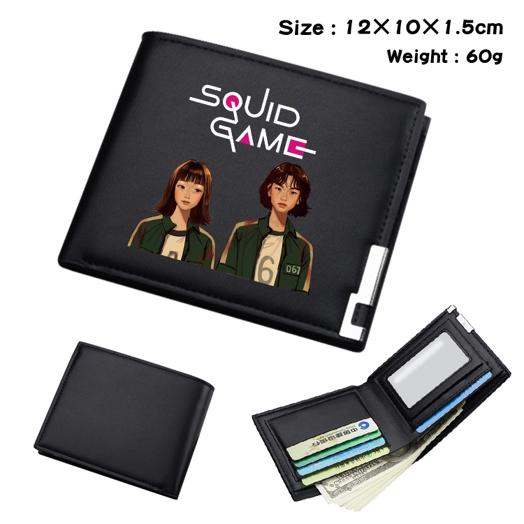 Squid game Color Picture Black Leather Bifold Wallet 12x10x1.5cm