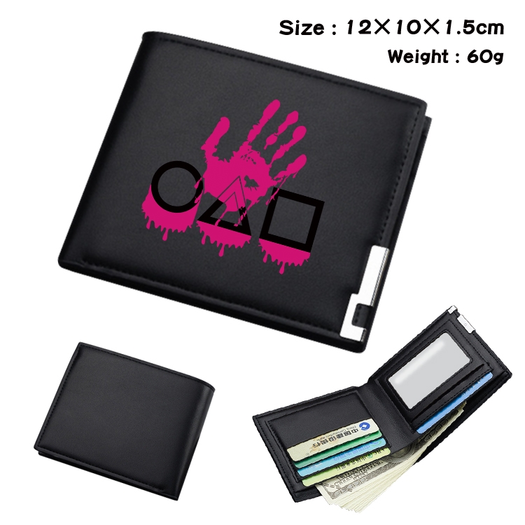 Squid game Color Picture Black Leather Bifold Wallet 12x10x1.5cm