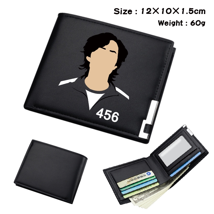 Squid game Color Picture Black Leather Bifold Wallet 12x10x1.5cm