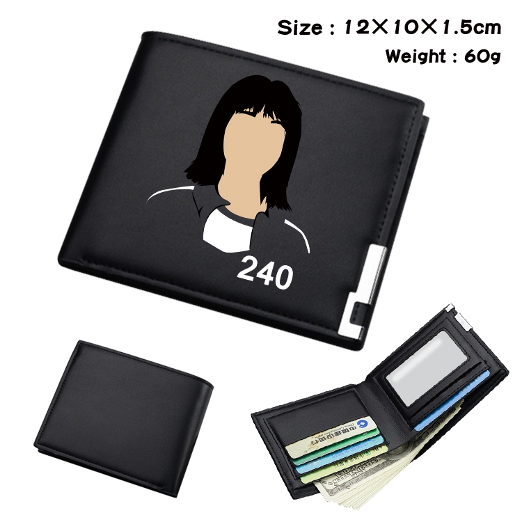 Squid game Color Picture Black Leather Bifold Wallet 12x10x1.5cm
