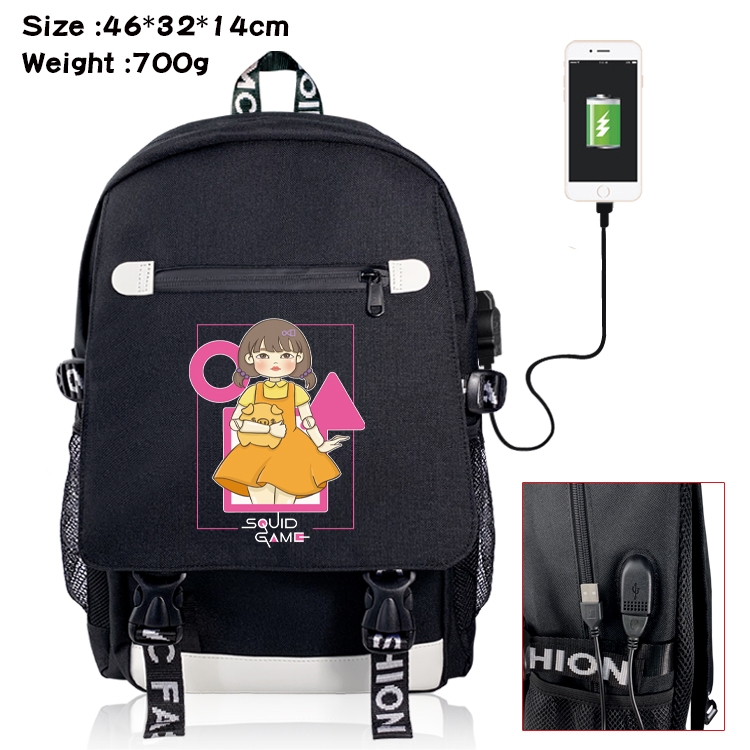 Squid game Canvas Backpack School Bag with Flip Data Cable